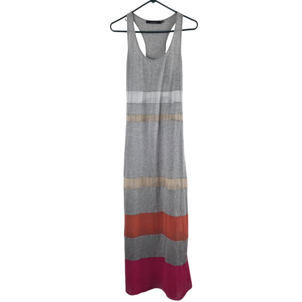 Ark & Co Maxi Tank Dress M Womens Grey Sheer Panels Multicolor Sleeveless